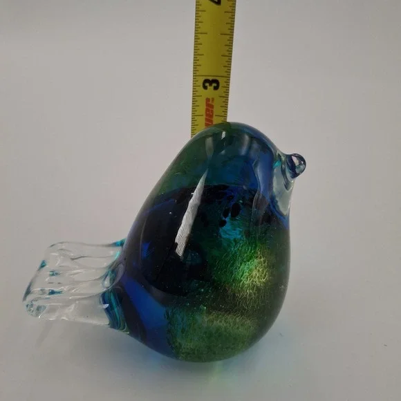 VTG Cobalt Blue Green Art Glass Bird Paperweight Figurine Hand Blown Solid 3" - Picture 11 of 12